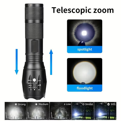 High Power LED Tactical Flashlight 5-Mode Light Zoom Waterproof Portable Torch For Camping Hiking Outdoor Hunting