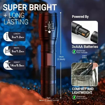 High Power LED Tactical Flashlight 5-Mode Light Zoom Waterproof Portable Torch For Camping Hiking Outdoor Hunting