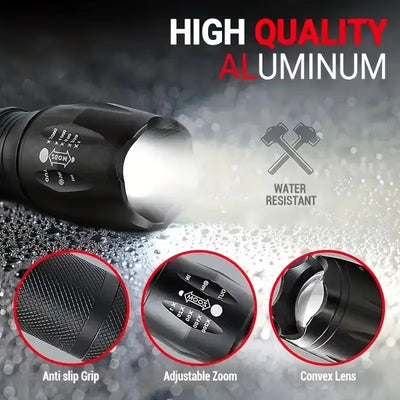 High Power LED Tactical Flashlight 5-Mode Light Zoom Waterproof Portable Torch For Camping Hiking Outdoor Hunting