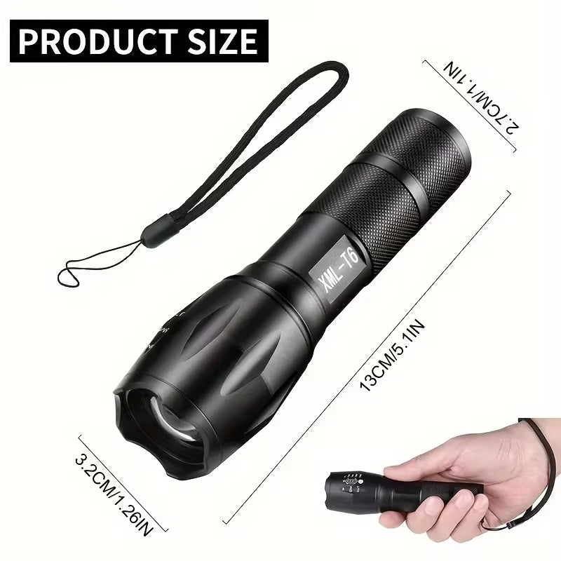 High Power LED Tactical Flashlight 5-Mode Light Zoom Waterproof Portable Torch For Camping Hiking Outdoor Hunting